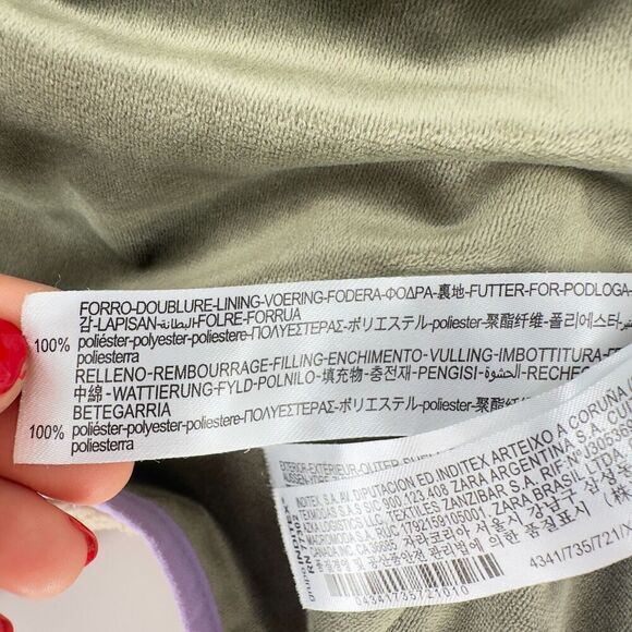 Zara Women’s Tan Beige‎ Fleece Sherpa Sage Green Zip Jacket X Small Rare - Picture 10 of 10